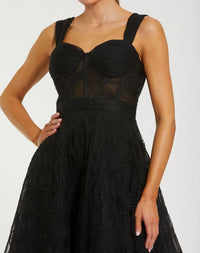 Mac Duggal Black Bustier Sleeveless A-Line Tulle Midi Dress #21171