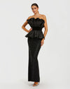 Mac Duggal Black Strapless Satin Peplum Sequin Column Gown #21174 