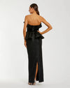 Strapless Satin Peplum Sequin Column Gown - Black