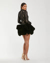 High Neck Long Sleeve Lace Velvet Mini Dress - Black