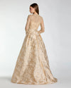 Mac Duggal Light Gold Long Sleeve Beaded Brocade Skirt Ball Gown #21181