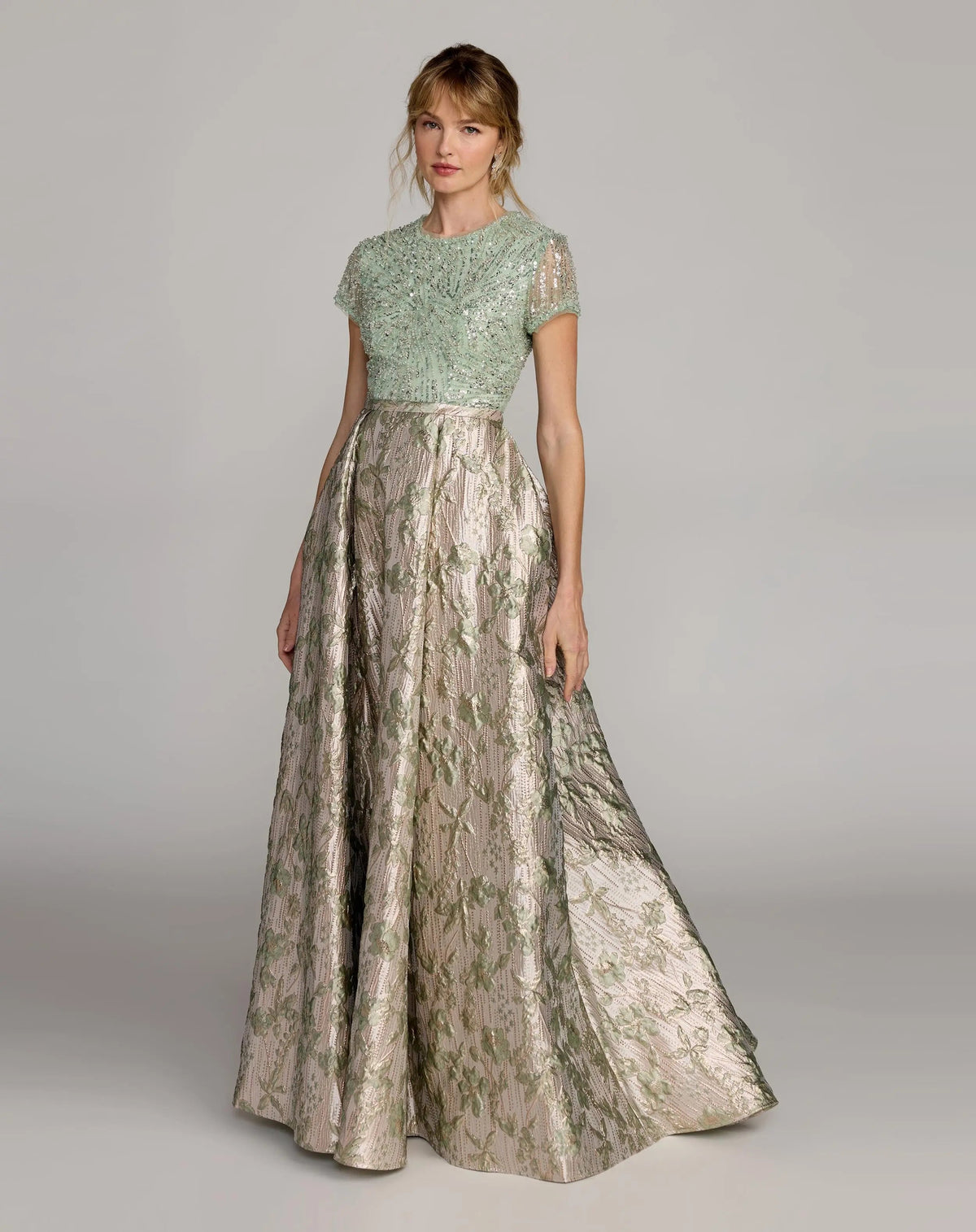 Mac Duggal #21183 Green Sequin Embellished Floral Jacquard Ball Gown