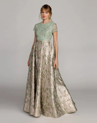 Mac Duggal #21183 Green Sequin Embellished Floral Jacquard Ball Gown