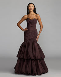 Mac Duggal #21185 amethyst pleated strapless mermaid gown with bubble hem