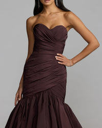 Mac Duggal #21185 amethyst mermaid gown pleated bodice detail