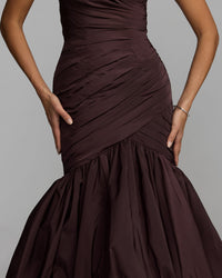Mac Duggal #21185 amethyst mermaid gown bubble hem detail