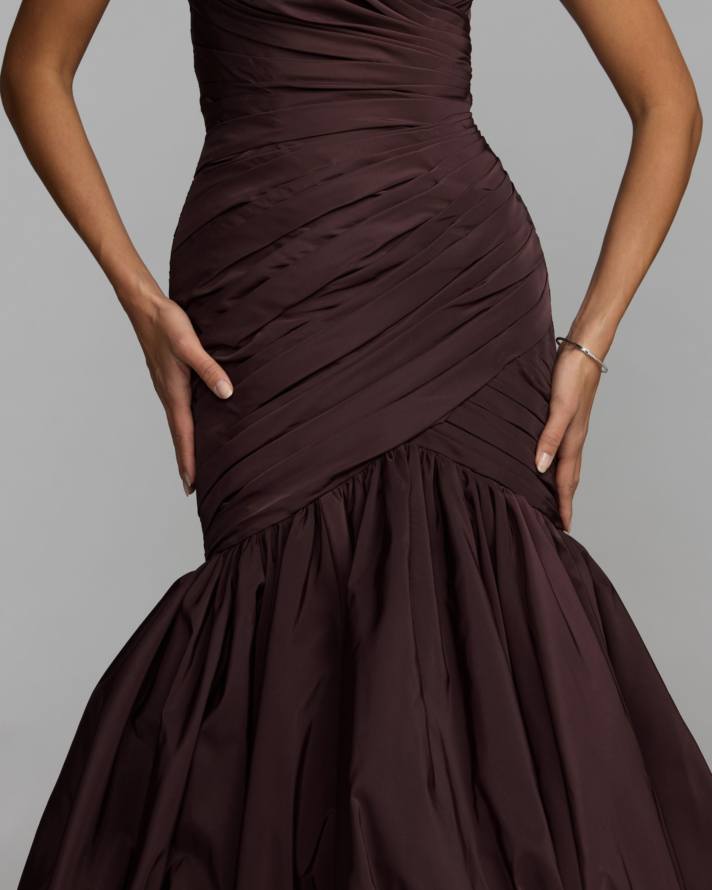 Mac Duggal #21185 amethyst mermaid gown bubble hem detail