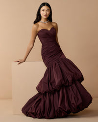 Mac Duggal #21185 amethyst mermaid gown lifestyle shot