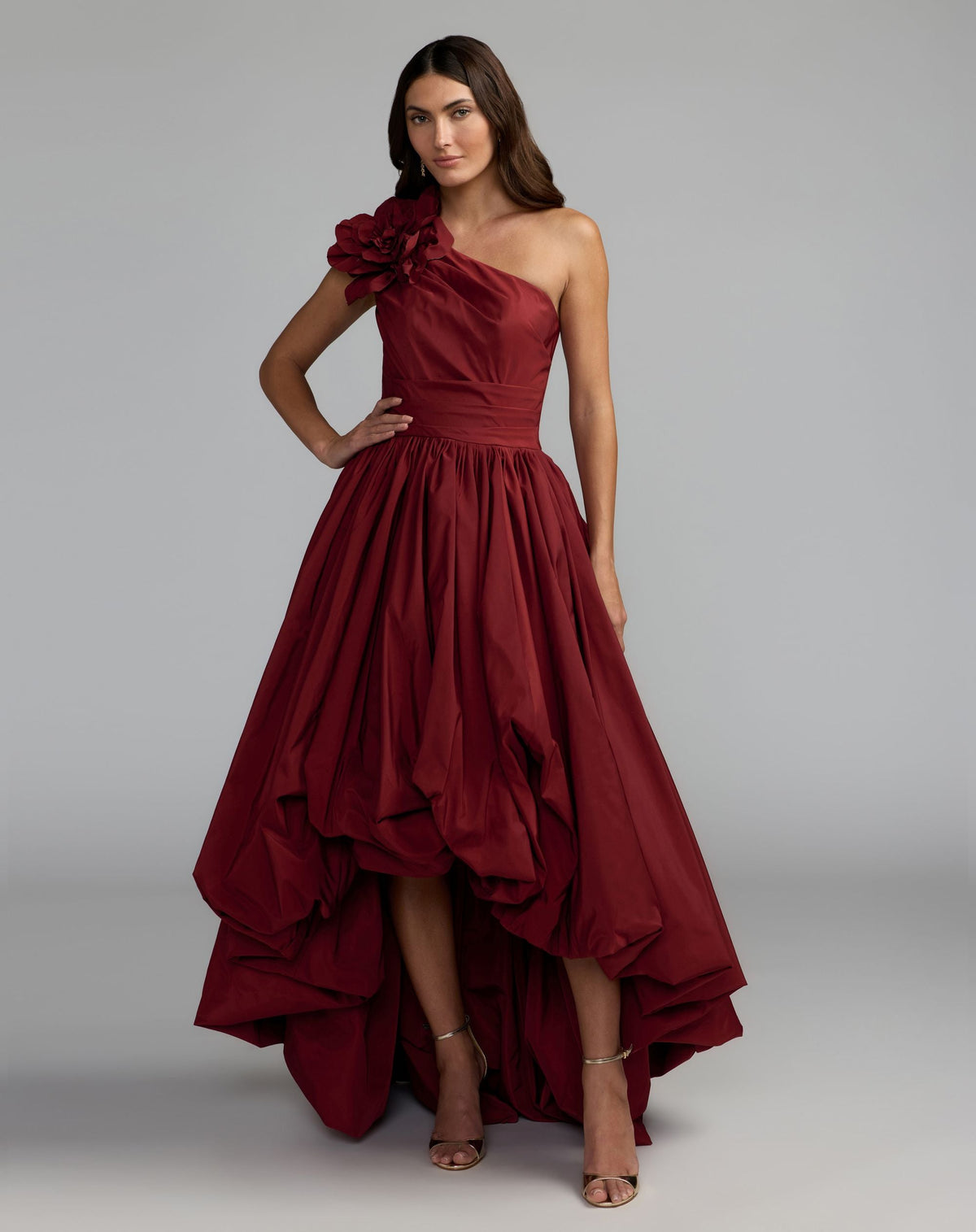 Mac Duggal #21188 ruby one shoulder gown front