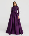 Mac Duggal Purple Embroidered Long Sleeve Satin Ball Gown #21189