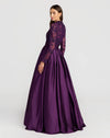 Mac Duggal Purple Embroidered Long Sleeve Satin Ball Gown #21189