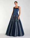 Mac Duggal Navy Embellished Satin Ball Gown With Tulle Skirt #21190
