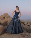 Mac Duggal Navy Embellished Satin Ball Gown With Tulle Skirt #21190