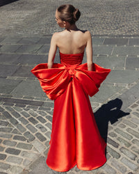 Mac Duggal #21192 ruby satin column gown lifestyle back view