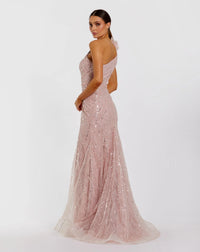 Mac Duggal Pink One Shoulder Beaded Mermaid Gown With 3D Flower #21199 Rose Pink