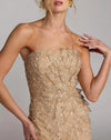 Mac Duggal Beige Strapless Embellished Lace Gown with 3D Flower Gold #21200