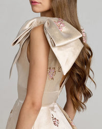 Mac Duggal Ivory Brocade V Neck Ball Gown With Bow Straps Nude Champagne #21204