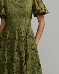 Green floral lace midi dress detail
