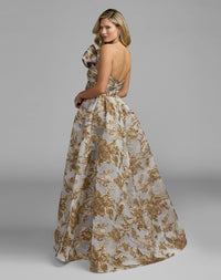 Mac Duggal #21217 brocade ball gown back view