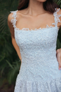 Mac Duggal Blue Sleeveless Embroidered Lace Tiered Midi Dress #21223