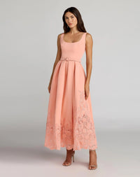 Lace Hem Belted Midi Dress