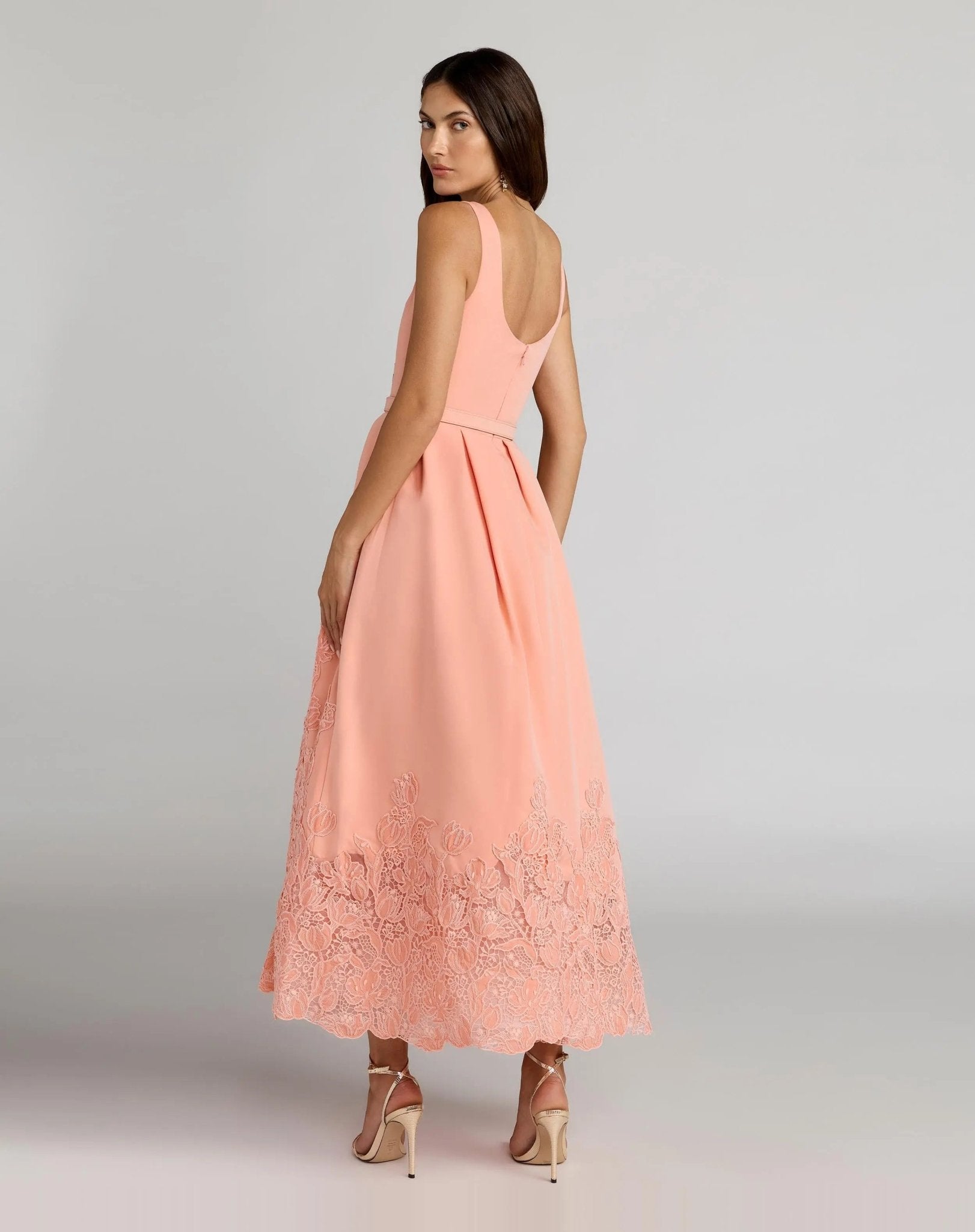 Lace Hem Belted Midi Dress