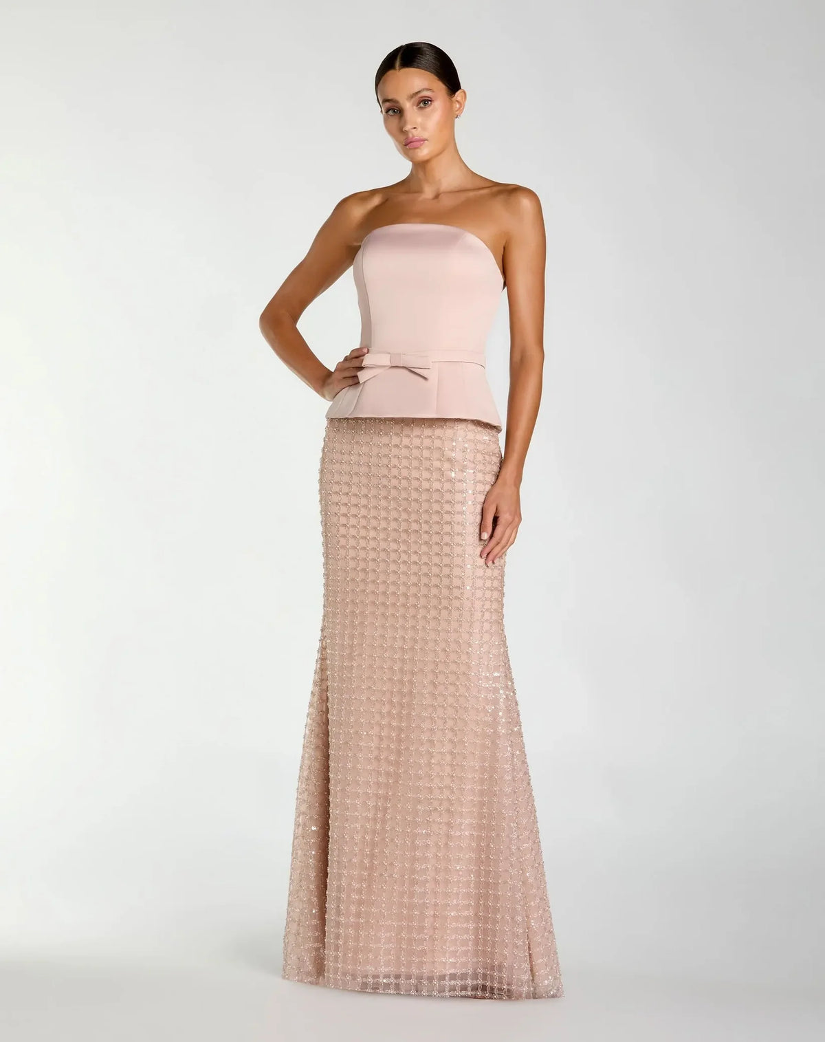 Mac Duggal Blush Pink Strapless Satin Top With Embellished Skirt Gown #21227

