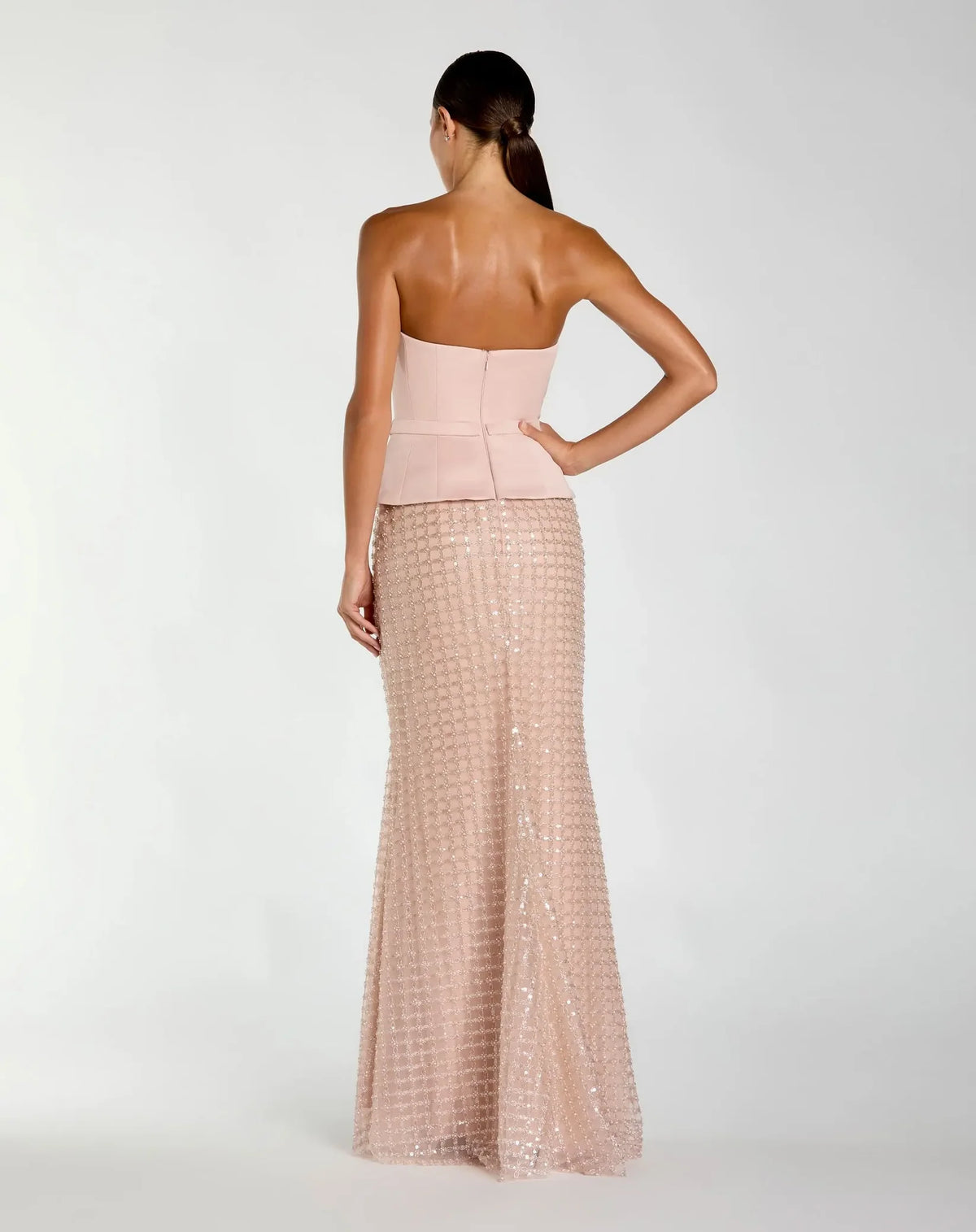 Mac Duggal Blush Pink Strapless Satin Top With Embellished Skirt Gown #21227
