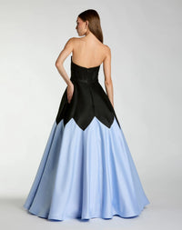 Mac Duggal #21229 black blue ball gown back view