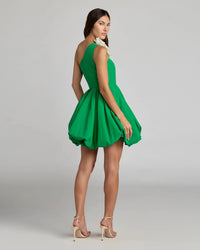 Spring Green Faille One Shoulder Floral Bubble Mini Dress