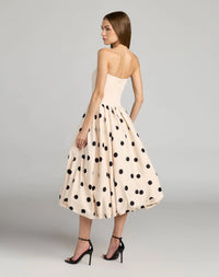 Mac Duggal #21234 ecru multi polka dot midi dress back