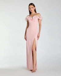 Mac Duggal Pink Off The Shoulder Column Gown With 3D Flowers Dusty Rose #21235