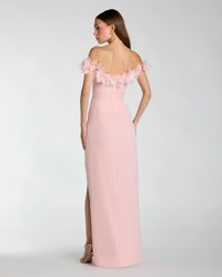 Mac Duggal Pink Off The Shoulder Column Gown With 3D Flowers Dusty Rose #21235