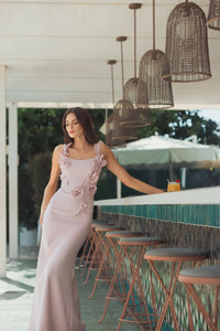 Mac Duggal Pink Sleeveless Crepe Column Gown With Floral Detail #21236 Blush