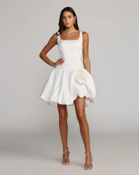 White Sleeveless Satin Bubble Hem Mini Dress