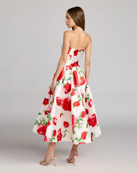 Mac Duggal White Strapless Floral Printed A Line Midi Dress #21238 Rose Multi