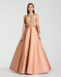 Peach Embellished Bodice Sweetheart Neck Satin Ball Gown