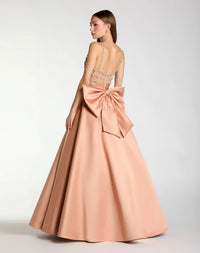 Peach Embellished Bodice Sweetheart Neck Satin Ball Gown - Back