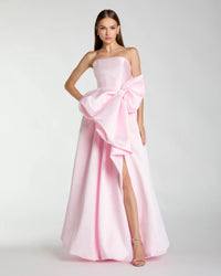 Mac Duggal Light Pink Mikado Strapless Bubble Hem Ball Gown with Bow  #21245 Ice Pink