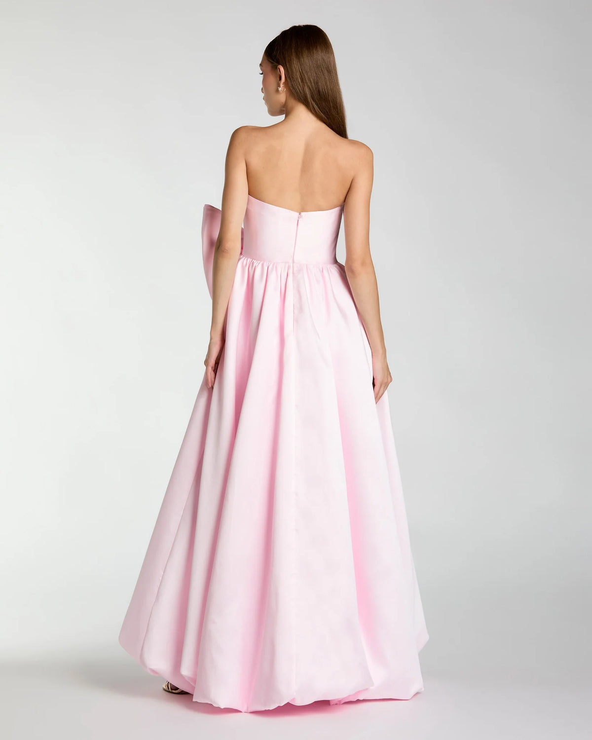 Mac Duggal Light Pink Mikado Strapless Bubble Hem Ball Gown with Bow  #21245 Ice Pink