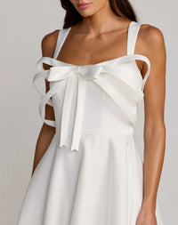 Mac Duggal 21247 Ivory satin bow bodice midi dress - detail