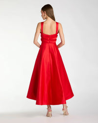 Mac Duggal 21247 Red satin bow bodice midi dress - back