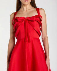 Mac Duggal 21247 Red satin bow bodice midi dress - detail