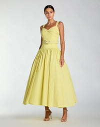 Mac Duggal #21251 buttercup sweetheart belted midi dress