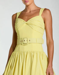 Mac Duggal #21251 buttercup sweetheart belted midi dress