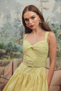 Mac Duggal #21251 buttercup sweetheart belted midi dress