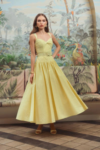 Mac Duggal #21251 buttercup sweetheart belted midi dress