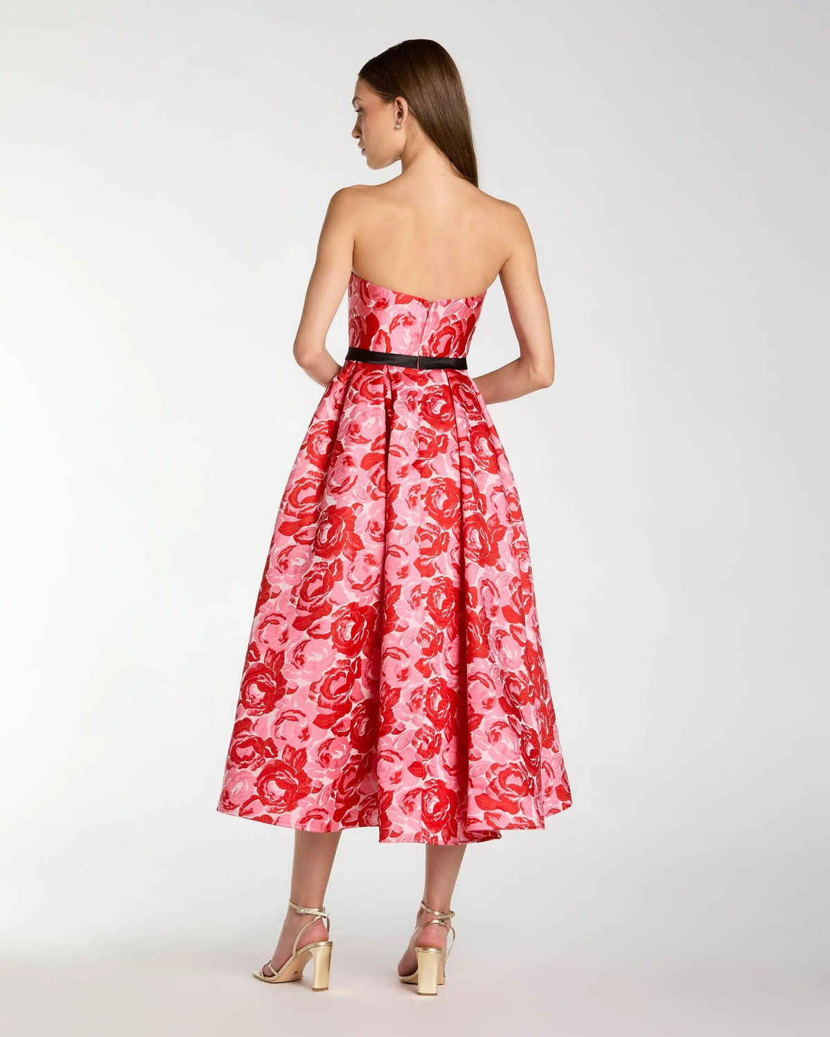Mac Duggal 21252 Red Multi Floral High-Low Ruffle Gown with Corset Bodice