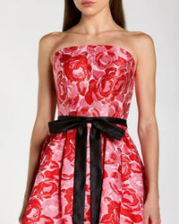 Mac Duggal 21252 Red Multi Floral High-Low Ruffle Gown with Corset Bodice