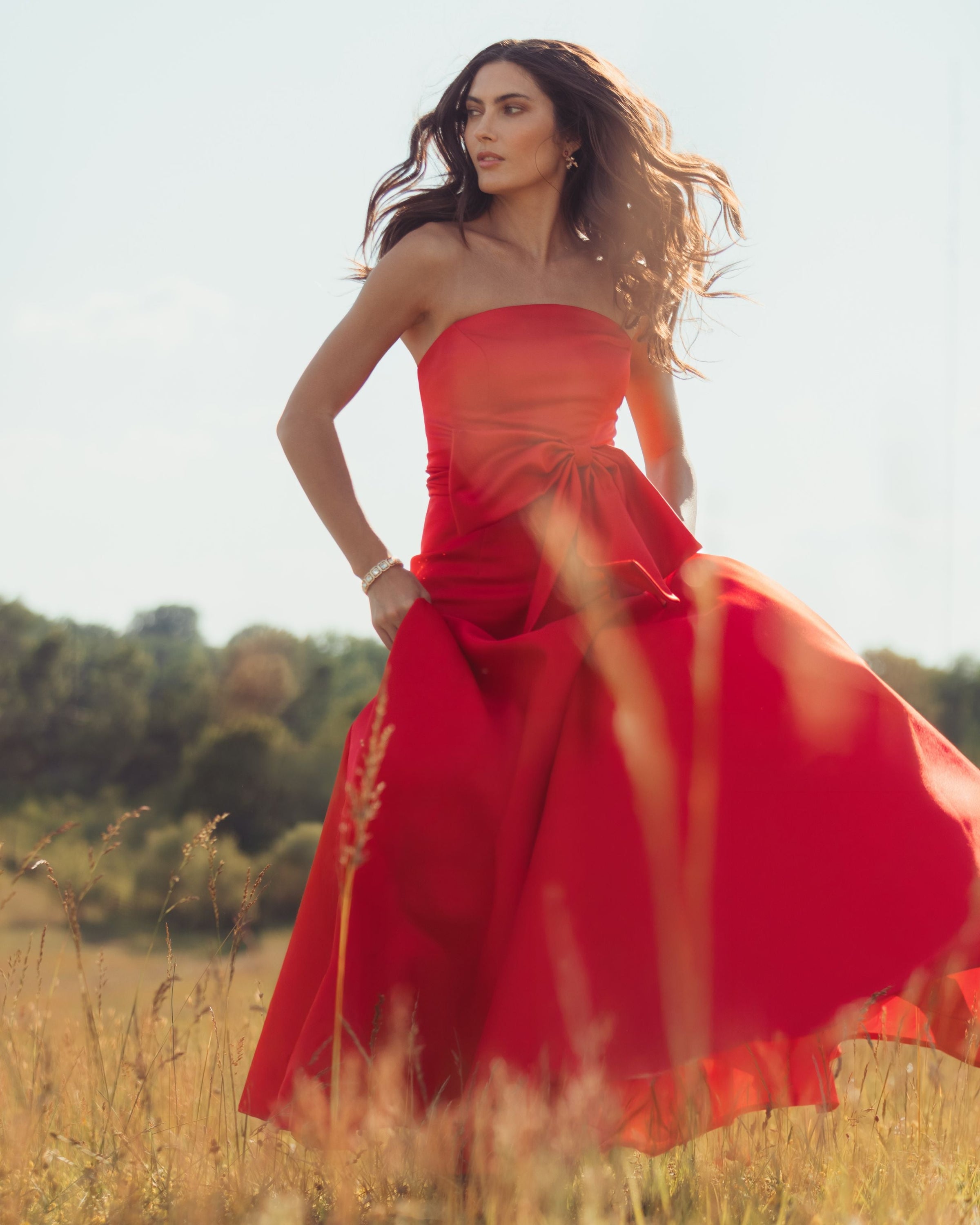 Mac Duggal #21253 red strapless satin mermaid gown alternate view